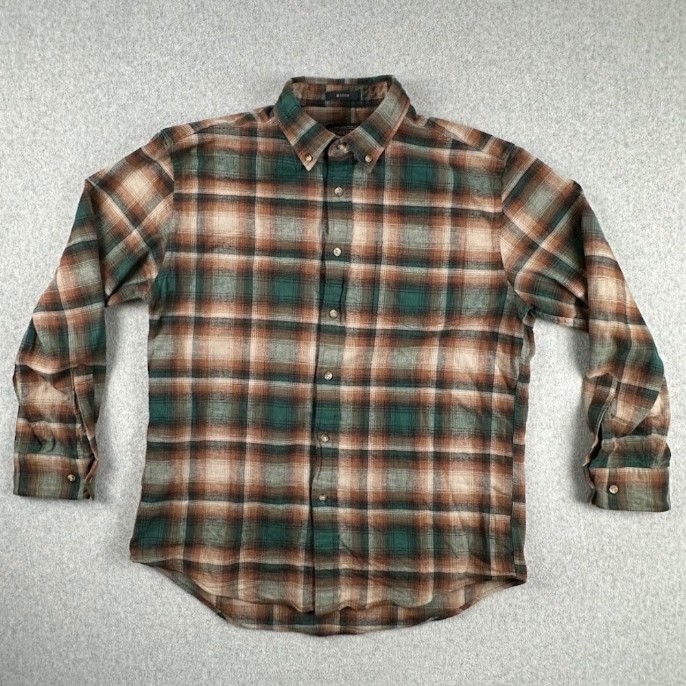 Pendleton Mason Plaid Flannel‎ Long Sleeve Button Up Shirt Men's Large Red Green